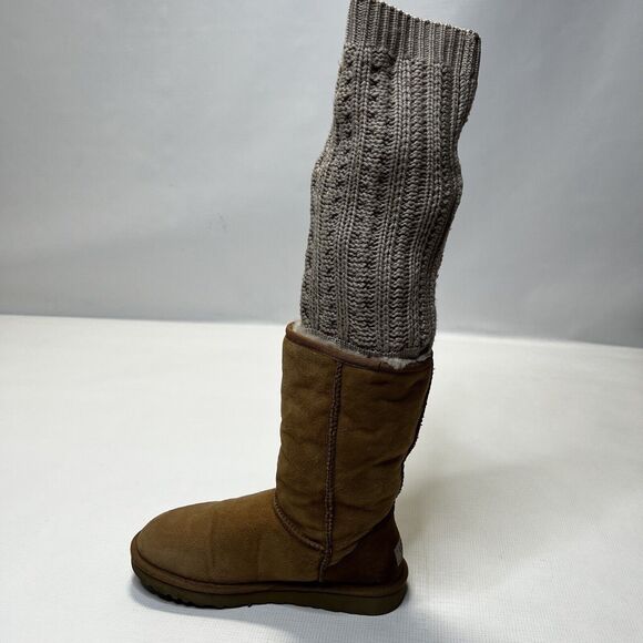 UGG Women's Tularosa Knit Detachable Knit Collar Boots Chestnut Brown Sz 7 3178 - Picture 2 of 16